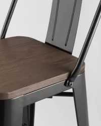 Стул полубарный Толикс Воод со спинкой Черный / Tolix Wood