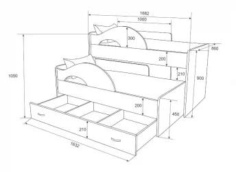 Кровать выкатная двухъярусная РАДУГА Без ящика Дуб млечный
