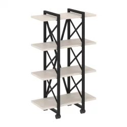 Стеллаж на колесных опорах - 4 полки ЛОФТ  ВР.Л-МСТ.К-4.4В Металл черный Денвер светлый / LOFT VR.L-MST.K-4.4V