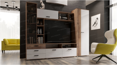 Гостиная Крокус Дуб делано/Белый глянец