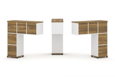 Надставка на стол низкая односторонняя + задняя стенка (5шт.) + блок с 2-мя ящиками (2шт.) + распашной фасад (3 шт.) CОНCЕПТ CН.ОНН-005 Сандал Янтарный Белый бриллиант Черный металл / CONCEPT CN.ONN-005