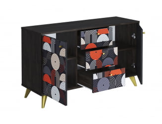 Комод Фьюжн КМ-003 АРТ Угольный камень/ВИНИЛ / камень/VINIL