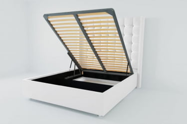 Мягкая интерьерная кровать &куот;Венеция Люкс&куот; с подъемным механизмом Материал фасада: Искусственная кожа; Спальное место: 2000х2000 мм; Цвет фасада: Белый; Цвет корпуса: Белый / "Венеция Люкс"