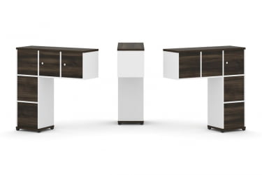 Надставка на стол низкая двухсторонняя + задняя стенка (5 шт.) + блок с 2-мя ящиками (2 шт.) + распашной фасад (3 шт.) CОНCЕПТ CН.ДНН-005 Дуб Мали Белый бриллиант Черный металл / CONCEPT CN.DNN-005