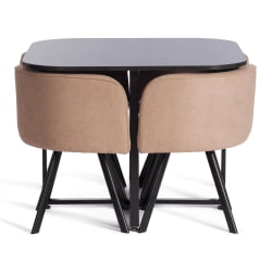 Комплект (стол, 4 стула) КУАДРОН (мод. ПТ14) Стол: МДФ/металл, стул: металл/шенилл, 100х100х73 см, 69х56х71 см, Беиге (Бежевый) ЛЙ1701-4/черный / QUADRON (mod. PT14) Beige LY1701-4/черный