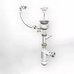 Сифон ГРАНД 3 1/2 с круглым переливом и винтом металл. с отводом (С.Н. 311-11-24) / GRAND