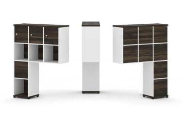 Надставка на стол высокая односторонняя + задняя стенка (8 шт.) + распашной фасад (3 шт.) + блок с 2-мя ящиками (1 шт.) CОНCЕПТ CН.ОНВ-004 Дуб Мали Белый бриллиант Черный металл / CONCEPT CN.ONV-004