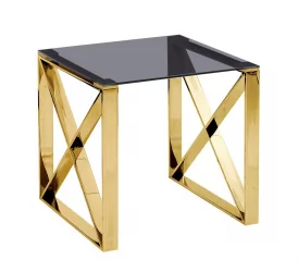 Стол квадратный КРОСС 55кс55 Золото (стекло смоке) / 55x55 smoke)