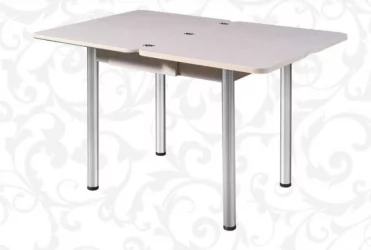 Стол поворотно-раскладной 1,2 Ника с ящиком СТЕКЛО, опоры Д50 круглые ХРОМ, Беленый дуб/139222259 / D50