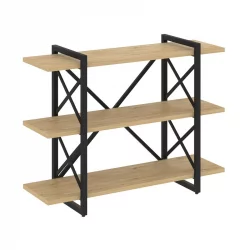 Стеллаж на регулируемых опорах - 3 полки ЛОФТ ВР.Л-МСТ.О-3.8В Металл черный Тиквуд светлый / LOFT VR.L-MST.O-3.8V