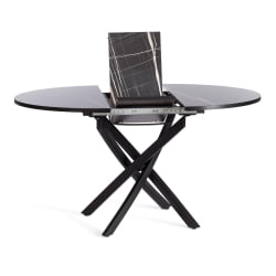 Стол МАНЗАНА ЛДСП/ХПЛ/металл, 100 х 100+30 х 75 см, Мрамор черный/черный / MANZANA ЛДСП/HPL/металл,