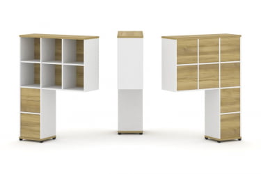 Надставка на стол высокая односторонняя + задняя стенка (8 шт.) + блок с 2-мя ящиками (2 шт.) CОНCЕПТ CН.ОНВ-005 Дуб Винченцо Белый бриллиант Черный металл / CONCEPT CN.ONV-005