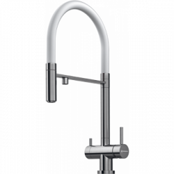 Смеситель Омоикири Канто-Бн-Вх Латунь/Нерж. Сталь/Белый Гибкий Шланг / Omoikiri Kanto-Bn-Wh