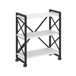 Стеллаж на колесных опорах - 3 полки ЛОФТ  ВР.Л-МСТ.К-3.8 Металл черный Белый Бриллиант / LOFT VR.L-MST.K-3.8