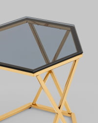 Журнальный столик Круз 48*42 стекло смоке сталь Золото / smoke