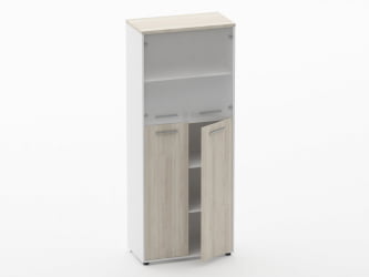 Шкаф 4 широкий верх стеклянные двери, низ закрытый Дека 10.19.191 Дуб Сантана светлый/Белый / Deka