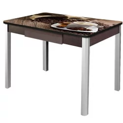Стол нераздвижной с ящиком 1,0 Триумф, СТЕКЛО, опоры полуовал ХРОМ, Венге/Р012_78983 / Венге/R012_78983