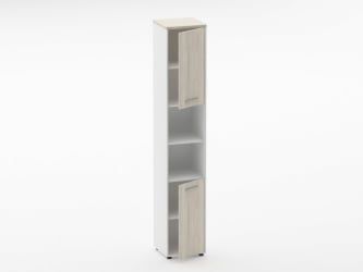 Шкаф 5 узкий закрытый с 2 -мя открытыми полками Дека 10.23.12Пр Дуб Сантана светлый/Белый / Deka