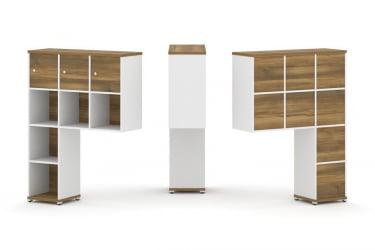 Надставка на стол высокая односторонняя + задняя стенка (8 шт.) + распашной фасад (3 шт.) CОНCЕПТ CН.ОНВ-003 Сандал Янтарный Белый бриллиант Белый металл / CONCEPT CN.ONV-003