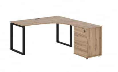 Стол эргономичный с тумбой правый ЕДИС ЕКCЕТ 1518 Р Дуб Денвер светлый Черный / EDIS EQCET R