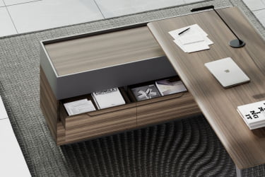 Стол руководителя на опорной тумбе КУАРТЗ КЗ.0101.БВ+КЗ.0201.БВ.ГФ.Р правый / QUARTZ QZ.0101.BW+QZ.0201.BW.GF.R