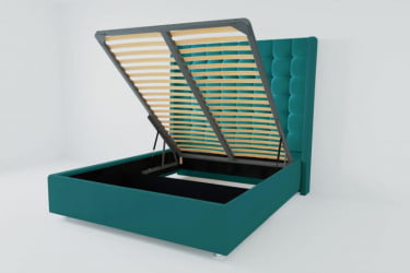 Мягкая интерьерная кровать &куот;Венеция Люкс&куот; с подъемным механизмом Материал фасада: Велюр; Спальное место: 2000х2000 мм; Цвет фасада: Бирюзовый; Цвет корпуса: Бирюзовый / "Венеция Люкс"