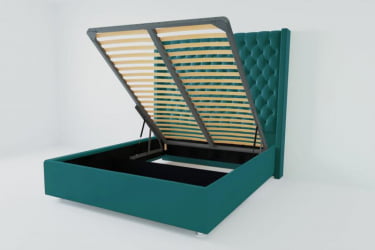 Мягкая интерьерная кровать &куот;Версаль Люкс&куот; с подъемным механизмом Материал фасада: Велюр; Спальное место: 800х2000 мм; Цвет фасада: Бирюзовый; Цвет корпуса: Бирюзовый / "Версаль Люкс"