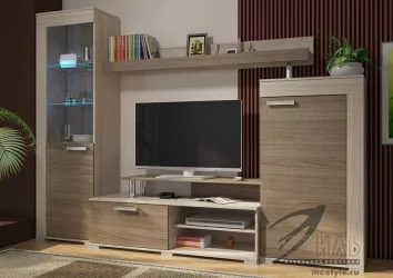 Современная стенка в гостиную Соло 9А Ясень шимо светлый - Ясень шимо темный