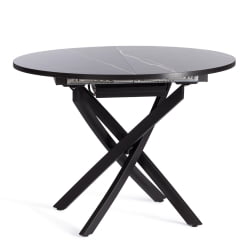 Стол МАНЗАНА ЛДСП/ХПЛ/металл, 100 х 100+30 х 75 см, Мрамор черный/черный / MANZANA ЛДСП/HPL/металл,