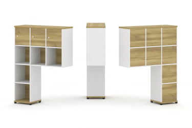 Надставка на стол высокая односторонняя + задняя стенка (8 шт.) + распашной фасад (3 шт.) CОНCЕПТ CН.ОНВ-003 Дуб Винченцо Белый бриллиант Черный металл / CONCEPT CN.ONV-003