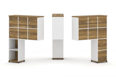 Надставка на стол высокая односторонняя + задняя стенка (8 шт.) + распашной фасад (6 шт.) CОНCЕПТ CН.ОНВ-008 Сандал Янтарный Белый бриллиант Черный металл / CONCEPT CN.ONV-008