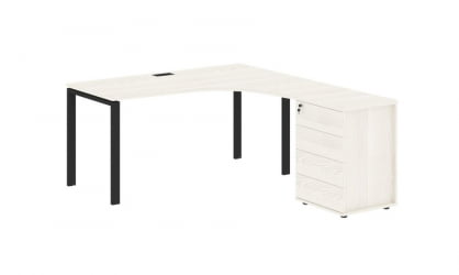 Стол эргономичный с тумбой правый ЕДИС ЕУCЕТ 1518 Р Ясень Траун Черный / EDIS EUCET R