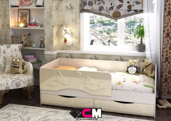 Детская кровать Алиса КР 812 Ваниль глянец-Дуб Белфорд