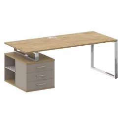 Стол руководителя с опорной тумбой , левый СХИФТ СК.СРТ-200 (Л) Тиквуд Светлый/Капучино / SHIFT SK.SRT-200 (L)