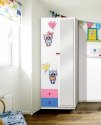 Зеленый шкаф комбинированный с ящиками и фотопечатью Совята 2.2 Белый/Лайм/Синий