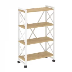 Стеллаж на колесных опорах - 4 полки ЛОФТ  ВР.Л-МСТ.К-4.8 Металл белый Тиквуд светлый / LOFT VR.L-MST.K-4.8