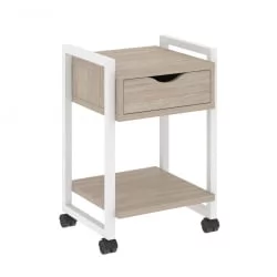 Тумба на колесных опорах с ящиком и полкой ЛОФТ ВР.Л-Т1.К Металл белый Дуб Аттик / LOFT VR.L-T1.K