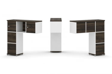 Надставка на стол низкая односторонняя + задняя стенка (5шт.) + блок с 2-мя ящиками (2шт.) + распашной фасад (2 шт.) CОНCЕПТ CН.ОНН-004 Дуб Малия Белый бриллиант Белый металл / CONCEPT CN.ONN-004