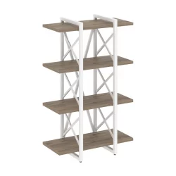 Стеллаж на регулируемых опорах - 4 полки ЛОФТ ВР.Л-МСТ.О-4.4В Металл белый Тиквуд темный / LOFT VR.L-MST.O-4.4V