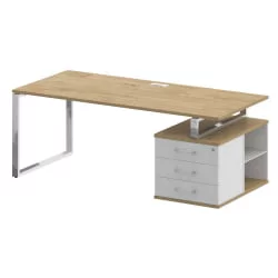 Стол руководителя с опорной тумбой , правый СХИФТ СК.СРТ-200 (Р) Тиквуд Темный/Антрацит / SHIFT SK.SRT-200 (R)