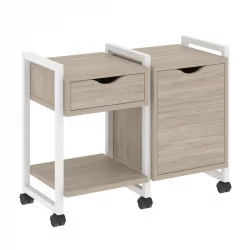 Тумба на колесных опорах наборная. Вариант №3 ЛОФТ ВР.Л-ТН-3.К Металл белый Дуб Аттик / LOFT VR.L-TN-3.K