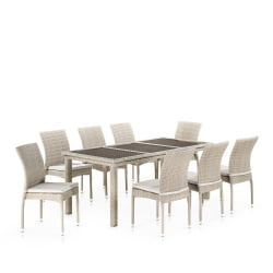 Комплект плетеной мебели Т365/Й380C-В85 Латте (8+1) + подушки / T365/Y380C-W85 Latte