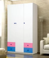 Шкаф 3-х дверный с ящиками Радуга Белый/Оранжевый/Лайм