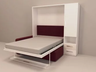 Двуспальная кровать с подъёмным механизмом Смарт 1 правый с пуфом 1600 Ясень шимо темный