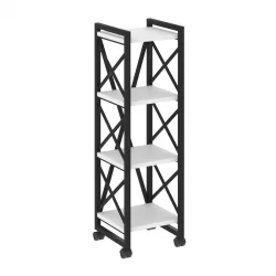 Стеллаж на колесных опорах - 4 полки ЛОФТ  ВР.Л-МСТ.К-4.4 Металл черный Белый Бриллиант / LOFT VR.L-MST.K-4.4