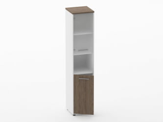 Шкаф 4 узкий верх стеклянная дверь, низ закрытый, с нишей Дека 10.19.18Л Дуб Верцаска/Белый / Deka