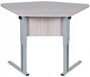 Парта двухместная (рост 6) с трапециевидной столешницей Белая ЛДСП/Серая кромка/Металл Серый