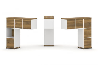 Надставка на стол низкая односторонняя + задняя стенка (5 шт.) + блок с 1-м ящиком (1 шт.) + распашной фасад (3 шт.) CОНCЕПТ CН.ОНН-006 Сандал Янтарный Белый бриллиант Черный металл / CONCEPT CN.ONN-006