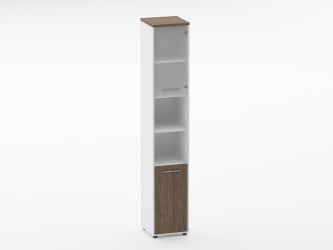 Шкаф 5 узкий верх стеклянная дверь, низ закрытый, две полки открытые Дека 10.23.19Пр Дуб Верцаска/Белый / Deka