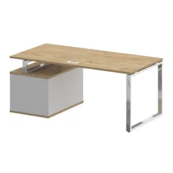 Стол руководителя с опорной тумбой , правый СХИФТ СК.СРТ-180 (Р) Тиквуд Светлый/Белый Бриллиант / SHIFT SK.SRT-180 (R)